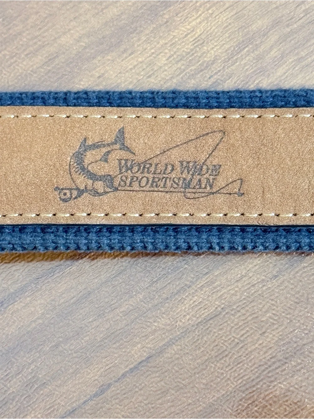 World Wide Sportsman Navy & Brown Leather Embroidered Fish Belt 40